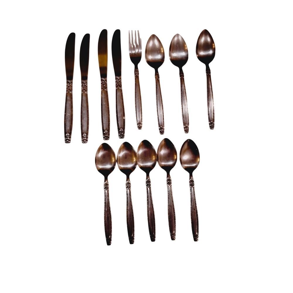 VTG National Stainless made in Japan Black Rose Pattern Flat/Silverware Set